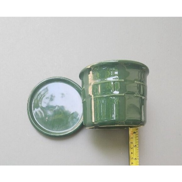 Longaberger Pottery Woven Traditions Lidded Jar 16 oz Ivy Green Salt 1 Pint - Picture 4 of 11